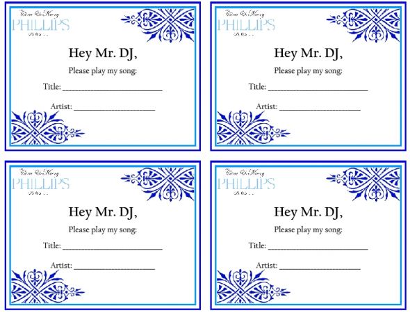 Song Request wedding song request dj guests reception paper sign blue navy 