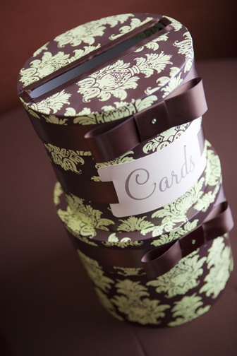 {FOR SALE} Green/Brown Damask Card Box :  wedding brown green ceremony diy reception Cl Jeana Steve 324