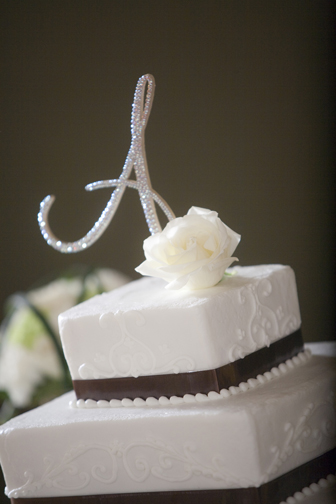 Swarovski Crystal Monogram Cake Toppers :  wedding toppers teal black blue brown navy gold green orange pink purple red white ivory yellow silver cake bouquet ceremony reception Cl Jeana Steve 350