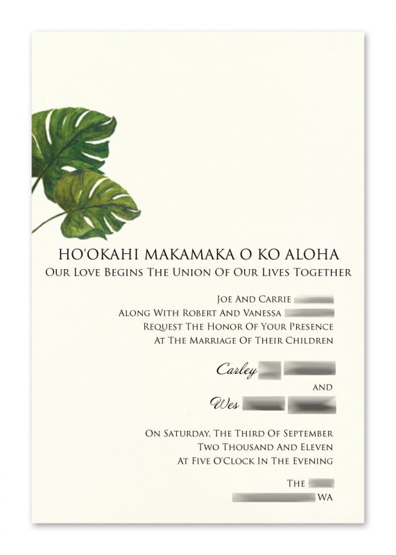 What Invitation & Wording Should I Use? :  wedding invitation wording diy tropical hawaiian palm tree stationary Invitationblur2