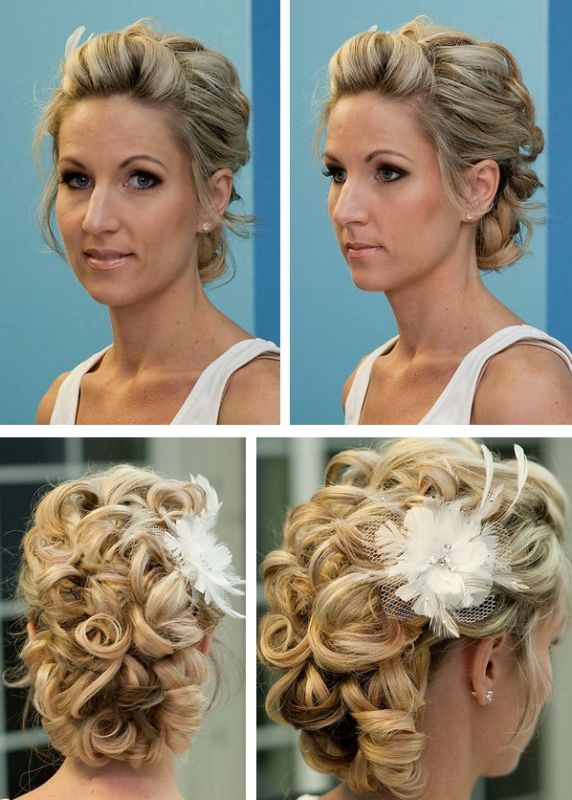 Wedding Party Hair :  wedding hair long short updo flower accessory hair accessories wedding party bride bridesmaid ShortBMhair