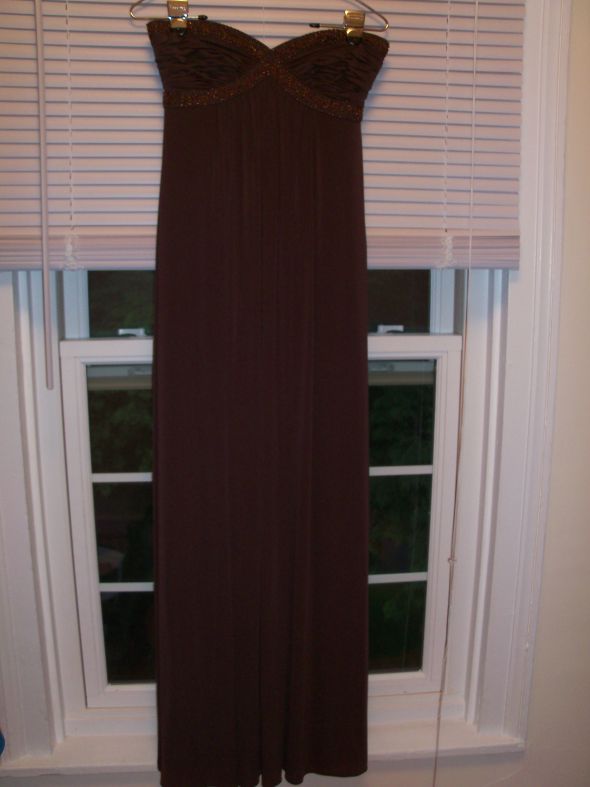 BCBG Strapless Dress Size 0! :  wedding dress bcbg brown sweetheart strapless 102 0113