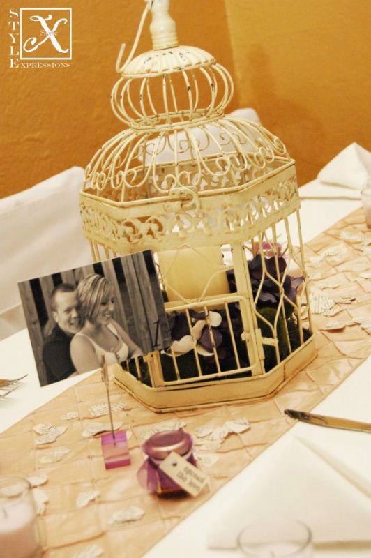 wedding gold purple white diy reception Birdcages