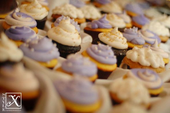 Our cupcakes! :  wedding cake cupcakes gold purple reception white Ourcupcakes