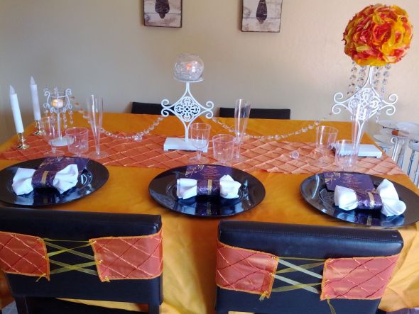 Long Table Centerpiece Mock Up wedding crystals kissing ball pomander 