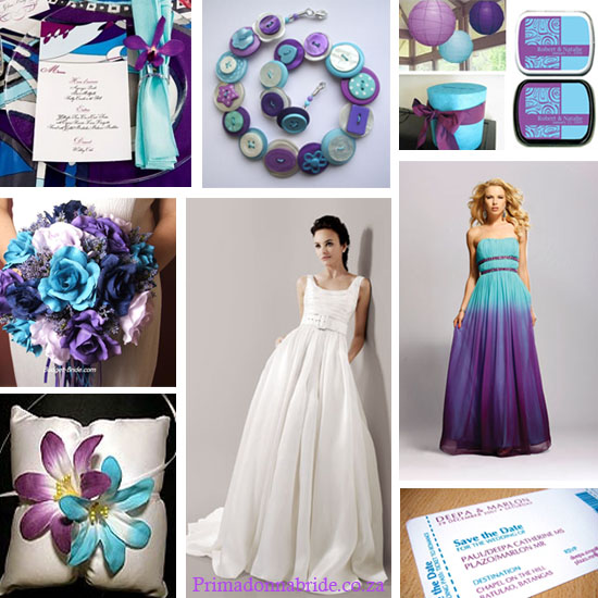 purple and teal wedding bouquets