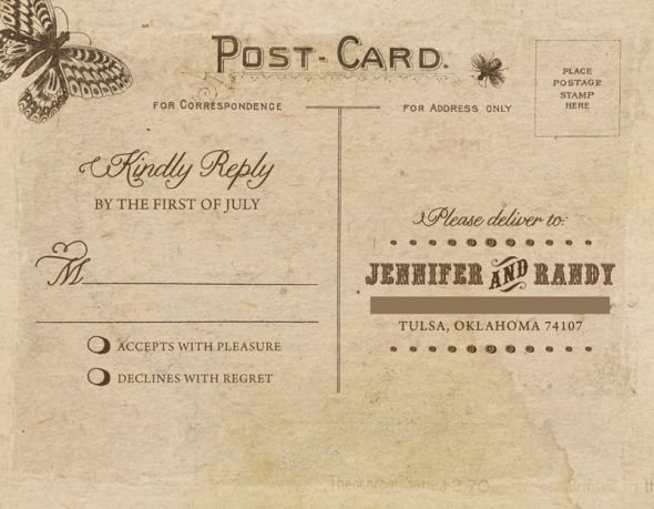 RSVP Card Help! :  wedding rsvp response card reply card paper invitation design diy vintage postcard funny Replypostcard 2 2
