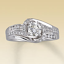 I would love your opinions, ladies! :-) :  wedding tiffany ribbon moissanite moissaniteco swirl spiral ring poll Ring