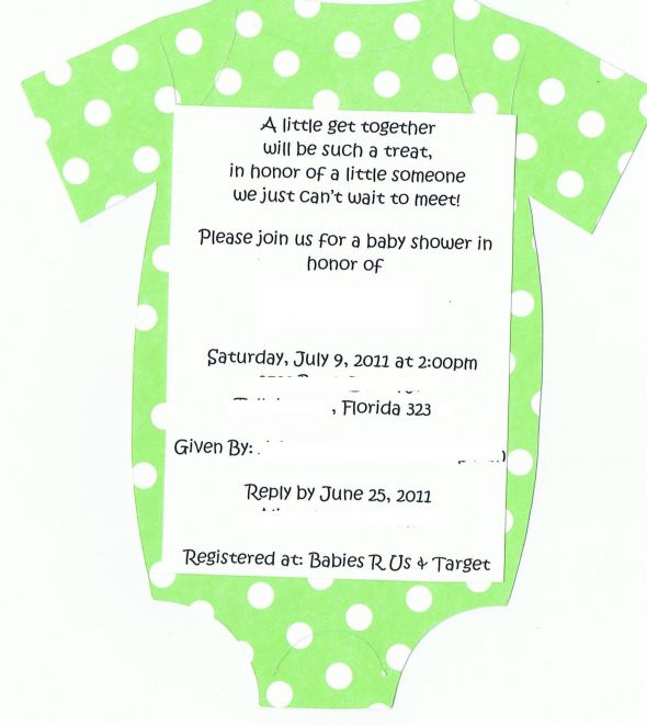 Ladies due in Summer/Fall 2011 - When was/is your shower? :  wedding babies pregnancy showers registry Nuetral Baby Shower Invite On Onesie