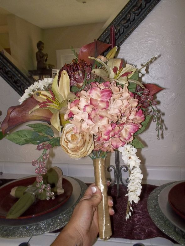 1 MOH bouquet 35 wineivory lavenderlilacpeach BLING CENTERPIECES 