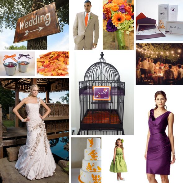 Get Inspired! :  wedding plum lime green orange outdoor wedding bird theme Inspiration Board 2be