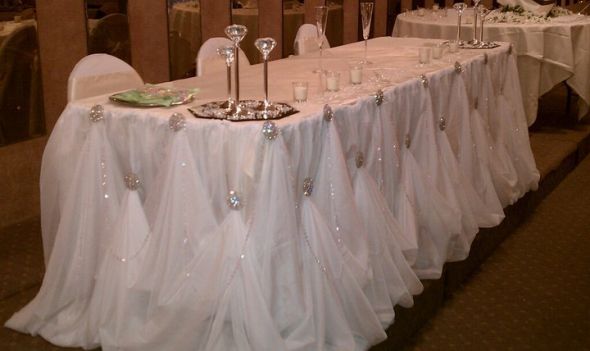 Rhinestone Head Table Skirting wedding rhinestone decor bling white 