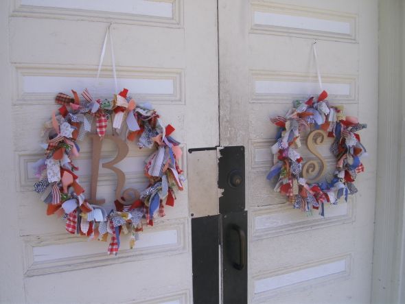rag wreath door hangers wedding wreath initials diy Door Hangers
