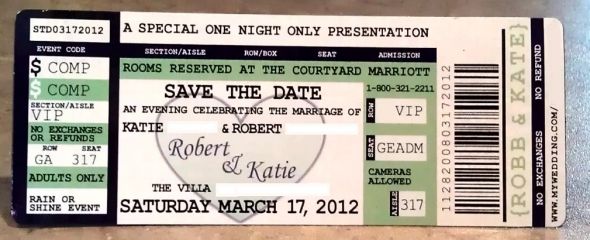 Our Concert Ticket Save the Date!! :  wedding std save the date concert ticket concert ticket Std
