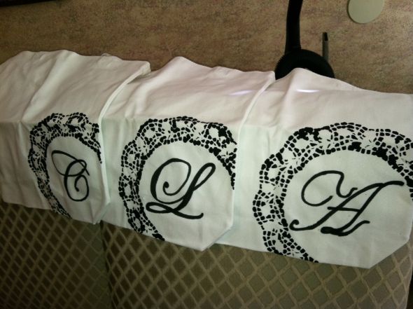 Bridesmaids Doily Canvas  Bags :  wedding bridesmaid gifts black white bridesmaids IMG 0183
