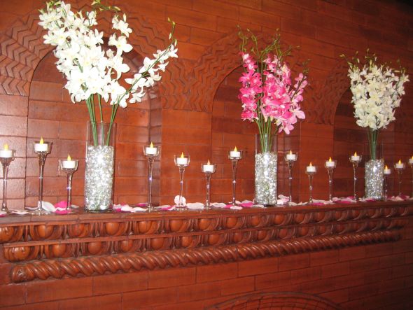 Three Orchid Flower Arrangements Two White One Fuchsia wedding orchid 