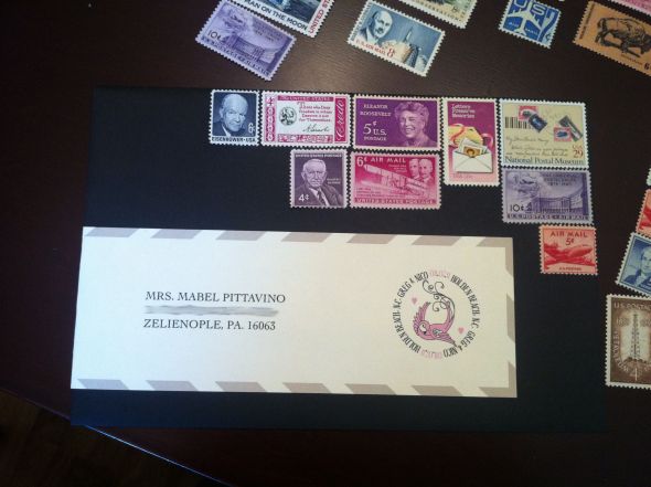 My finished vintage stamp envelopes pic heavy wedding Invitation 