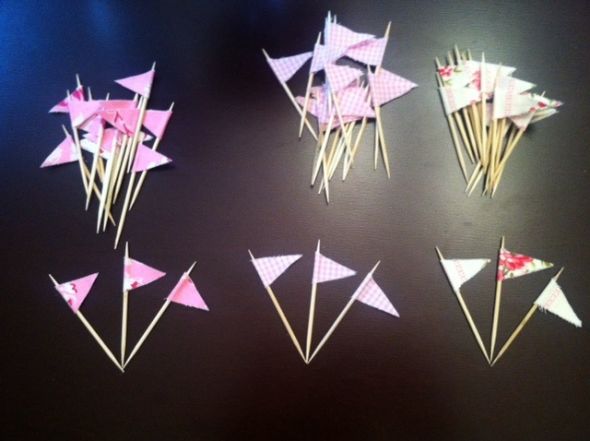 ITTY BITTY FLAG PICKS :  wedding pink ivory Party Pick 1