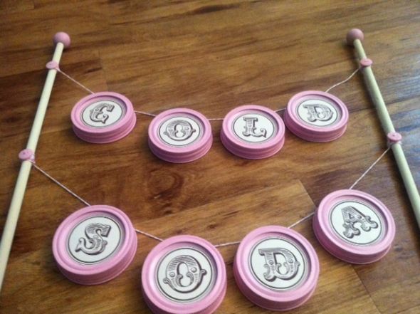 LEFTOVER MASON JAR LIDS DIY!! : wedding brown pink ivory diy Photo7