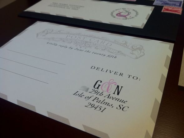 My Vintage Airmail Invites : wedding brown pink ivory diy invitations Return Rsvp
