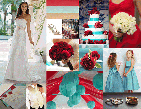 red and teal wedding ideas