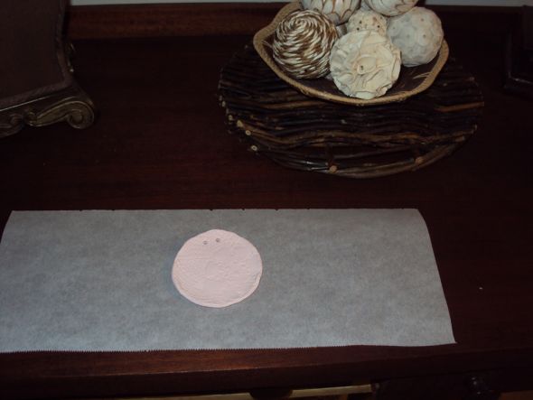 Delicate Doily Inspired Clay Ring Bowl :  wedding doily lace clay ring bowl ceremony pink white diy DSC05267