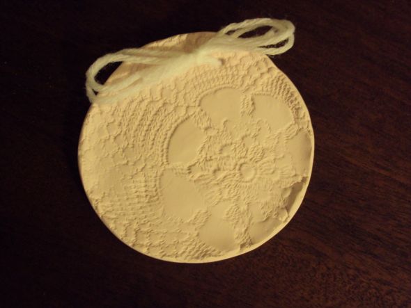 Delicate Doily Inspired Clay Ring Bowl :  wedding doily lace clay ring bowl ceremony pink white diy DSC05282