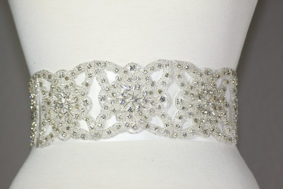 Crystal Sash wedding sash bling ivory silver dress jewelry Sash2