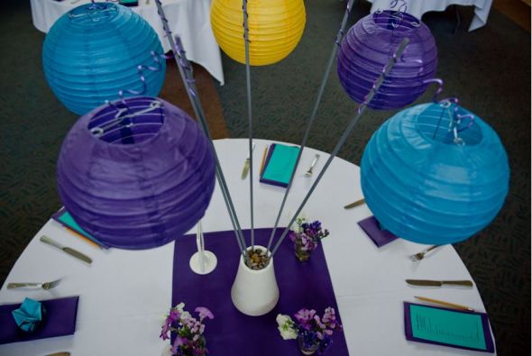 Thanks Paper lantern centerpieces and misc Purple yellow and turquoise 
