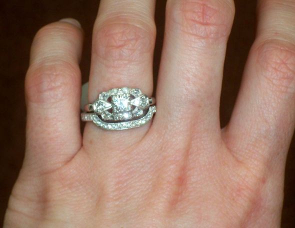 Spinoff: Post pics of your two rings together (wedding ring + engagement ring) :  wedding ring wedding engagement pic photo two finger together worn wear ring porn Copy Of Wedding Stuff 062