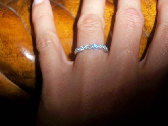 Spinoff: Post pics of your two rings together (wedding ring + engagement ring) :  wedding ring wedding engagement pic photo two finger together worn wear ring porn Wedding Stuff 130
