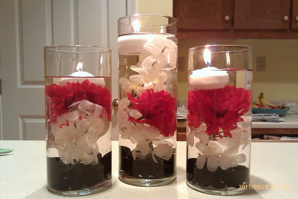Flower Floating Candle Centerpiece v2 wedding black red white diy 