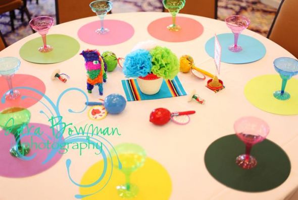 Mexican Theme Tables wedding teal blue green orange pink purple red yellow