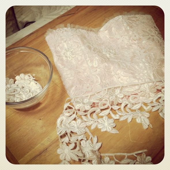 Update #2: Sewing my own pink wedding dress continues! :  wedding dress diy sewing peach pink silk tulle pearls Danelledress2