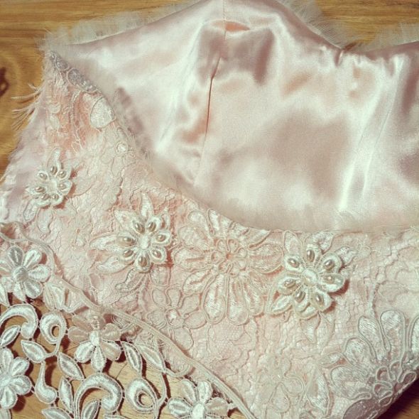 Update #2: Sewing my own pink wedding dress continues! :  wedding dress diy sewing peach pink silk tulle pearls Danelledress4