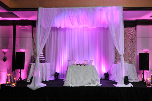 Our Canopy wedding reception ideas uplights pink purple reception fuchsia