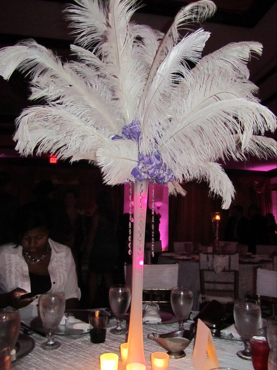  wedding ostrich feathers centerpieces pink purple flowers diy reception 