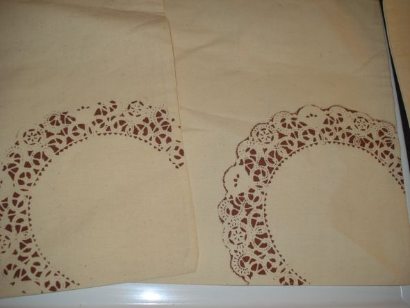Bridesmaid Bags :  wedding canvas doily fabric paint brown ivory bridesmaids diy Doily Options