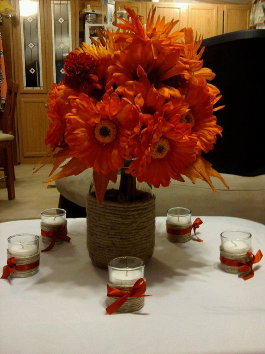 wedding daisies red orange centerpiece diy mason jar 1 year ago
