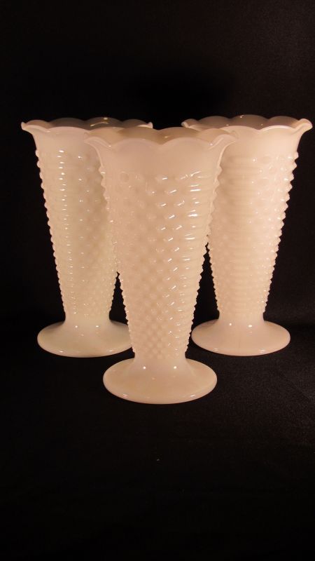 6 Tall Vintage Milk Glass Hobnail Vases :  wedding tall milk glass hobnail vases white reception IMG 0456