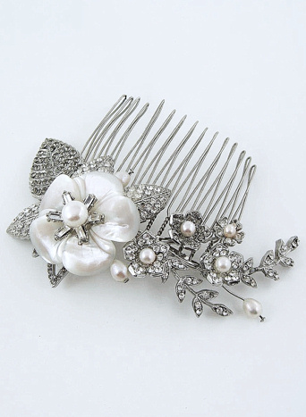Which hairpiece will bring the whole look together? Pic Heavy! :  wedding hair comb flowers rhianna royale T429 Closeup1 Elegenat Side Comb