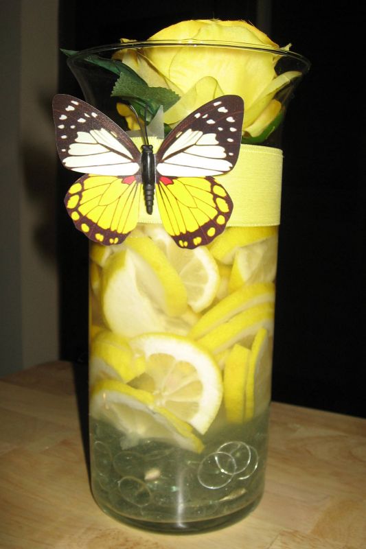 DIY Lemon Centerpiece wedding lemon yellow vase reception Lemon Vase