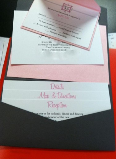 Our Pocket Invitations wedding invite pocket pink gray charcoal invitation 