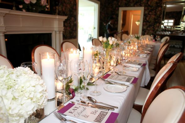 Wedding Centerpieces Photos wedding white flowers long table menu mirrors 