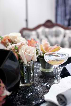 champagne and black wedding reception