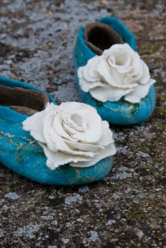Handmade Blue Felt Slippers = Cozy T