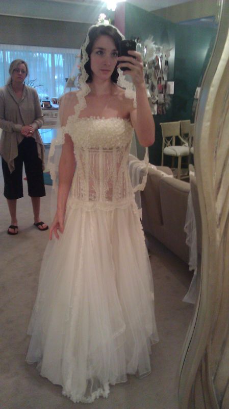 Need Advice! Plethora of Veil Options (Pics):Which Best Suits My Unique Dress?! :  wedding veils accessories hair flower mantilla cap bridal Veilspanfrntmirror