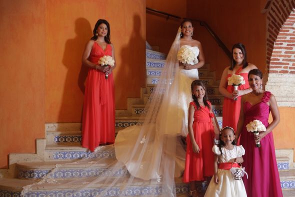 PICS!!! My traditional destination wedding :  wedding pictures dress caribbean colombia shoes veil coral tropical Bridal Party