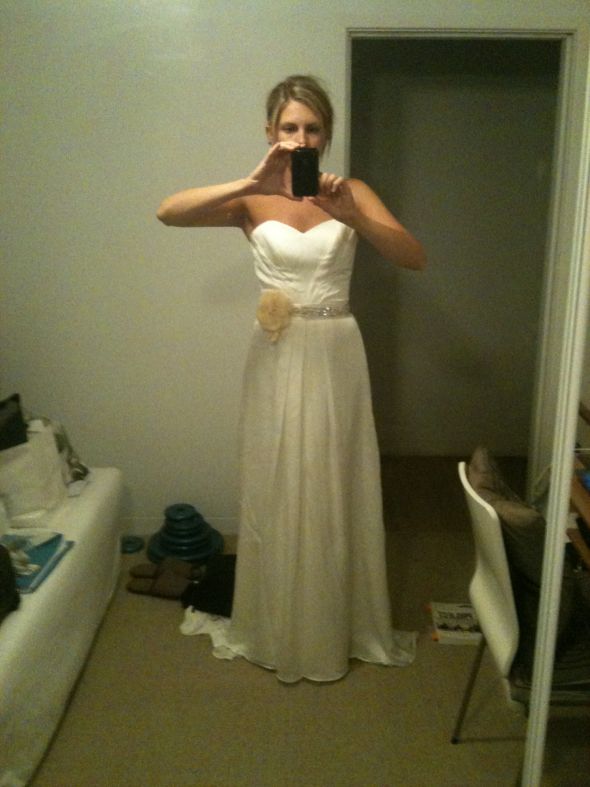 Got my dress!!! Now need sash help - please vote :  wedding sash belt flower help Dress 2