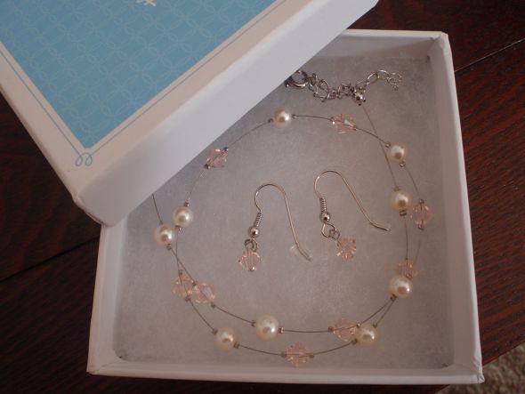 Ivory pearl/pink Jewelry sets : wedding pearl pink ivory white jewerly set nacklace earrings bridesmaids flower girl jewelry P8160810